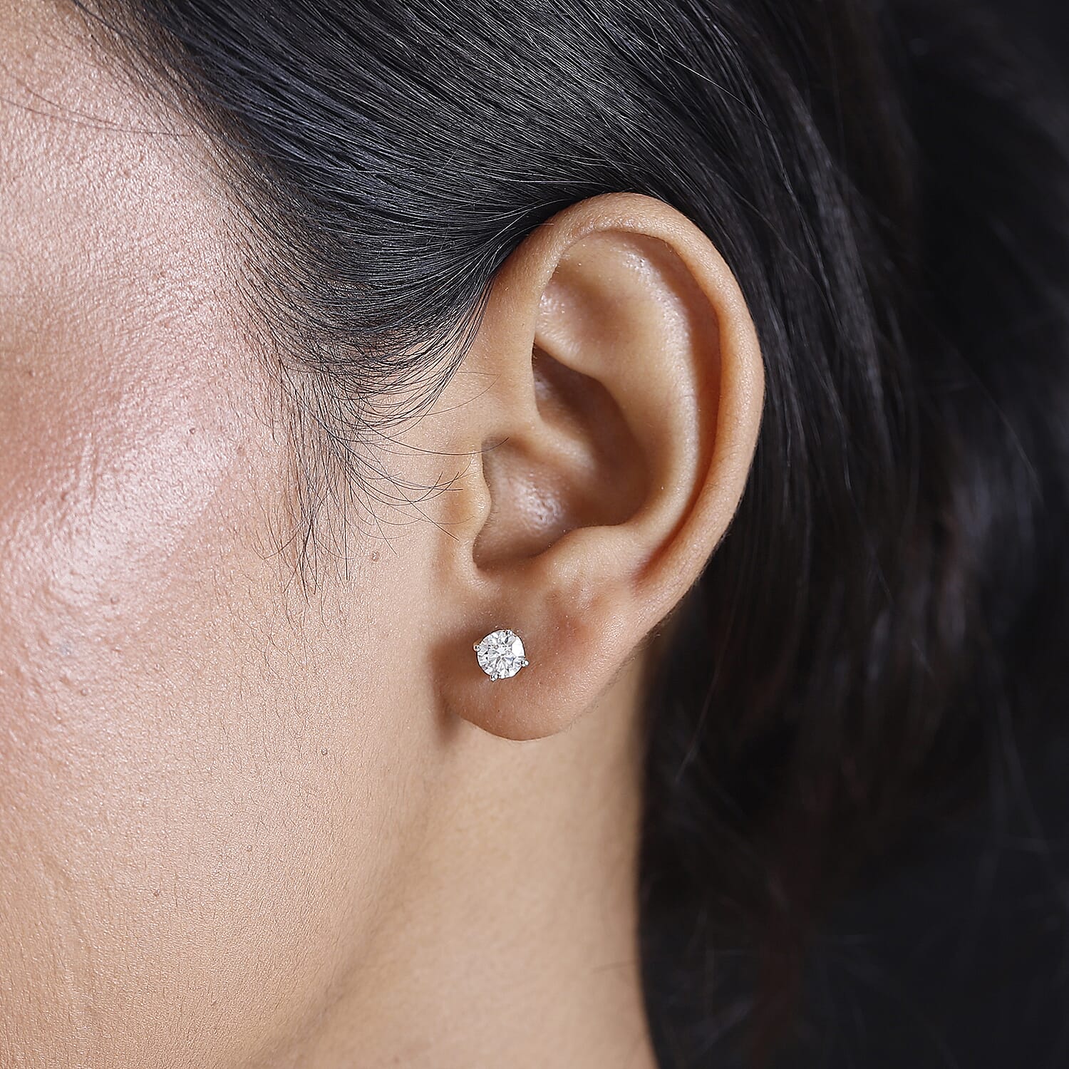 Luxuriant 9K Yellow Gold SGL Certified (VS-EF) Lab Grown Diamond Solitaire Stud with Push Back Earring 1.00 Ct.