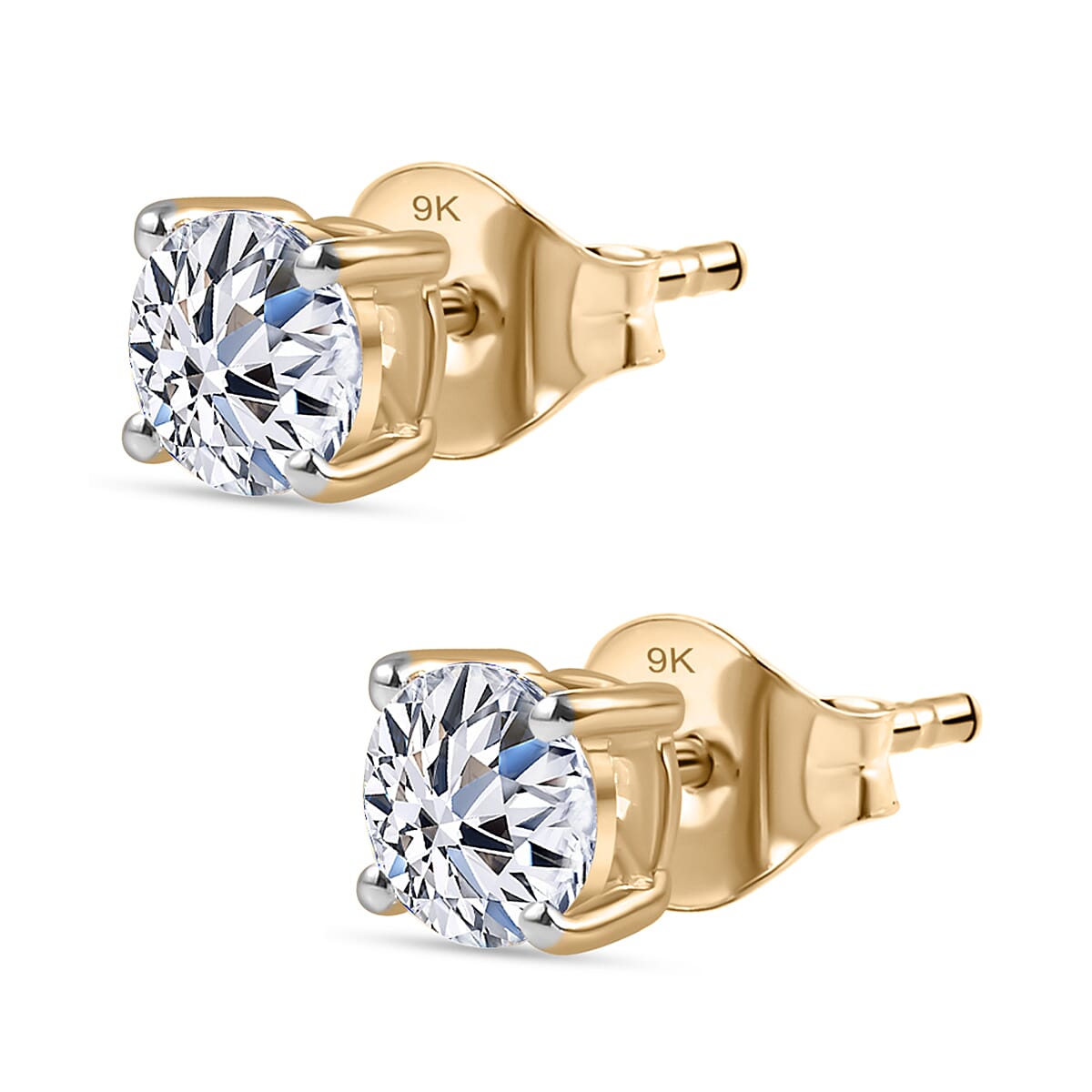 Luxuriant 9K Yellow Gold SGL Certified (VS-EF) Lab Grown Diamond Solitaire Stud with Push Back Earring 1.00 Ct.