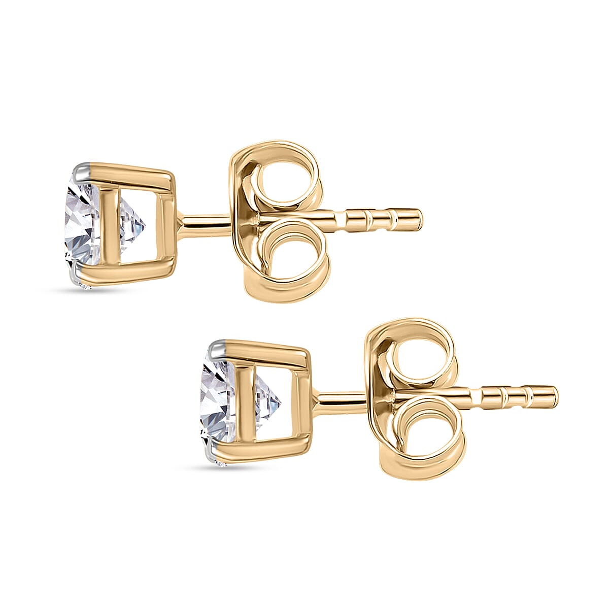 Luxuriant 9K Yellow Gold SGL Certified (VS-EF) Lab Grown Diamond Solitaire Stud with Push Back Earring 1.00 Ct.