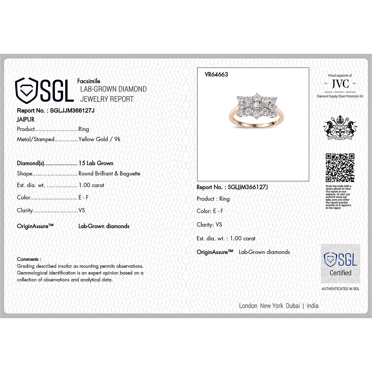 Luxuriant Diamond - 9K Gold SGL Certified Lab Grown Diamond EF,VS Cluster Ring