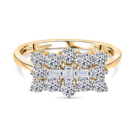 Luxuriant Diamond 9K Yellow Gold SGL Certified Lab Grown Diamond EF, VS Cluster Ring 1.00 Ct