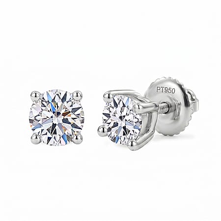 LUXURIANT 1 Ct. Lab Grown Diamond Solitaire Stud Earring in 950 Platinum SGL Certified Lab Grown Diamond (VS-E/F)