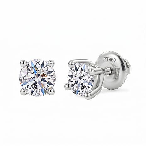 Luxuriant Diamond 950 Platinum SGL Certified Lab Grown Diamond (VS-E/F) Solitaire Stud Earrings with Screw Back 1 Ct.