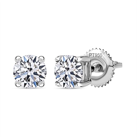 LUXURIANT 1.04 Ct. Lab Grown Diamond Solitaire Stud Earring in 950 Platinum SGL Certified Lab Grown Diamond (VS-E/F)