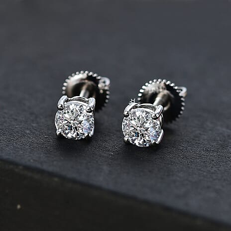 Luxuriant Diamond 950 Platinum SGL Certified Lab Grown Diamond (VS-E/F) Solitaire Stud Earrings with Screw Back 1 Ct.