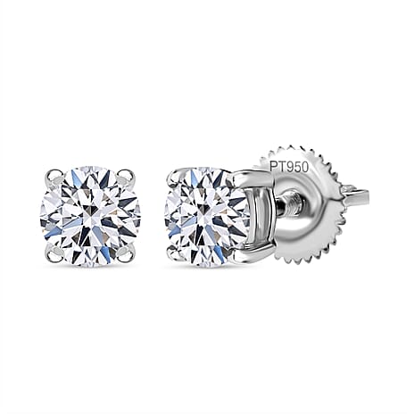 Luxuriant Diamond 950 Platinum SGL Certified Lab Grown Diamond (VS-E/F) Solitaire Stud Earrings with Screw Back 1 Ct.