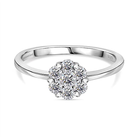 Biggest Luxuriant Diamond Deal- Lab Grown Diamond (SI-I1-GH) Pressure Set Ring in Rhodium Overlay Sterling Silver 0.50 Ct
