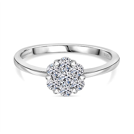 Biggest Luxuriant Diamond Deal- Lab Grown Diamond (SI-I1-GH) Pressure Set Ring in Rhodium Overlay Sterling Silver 0.50 Ct