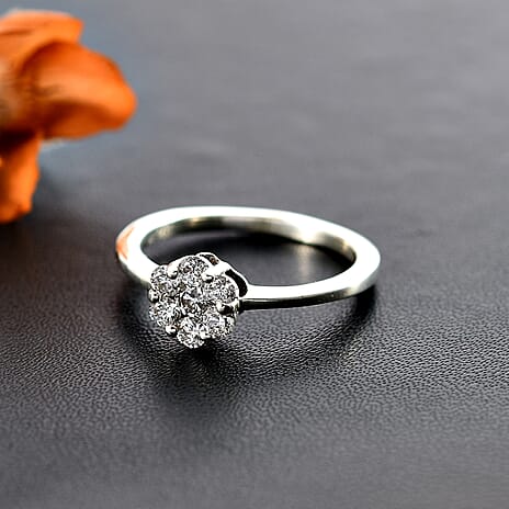 Biggest Luxuriant Diamond Deal- Lab Grown Diamond (SI-I1-GH) Pressure Set Ring in Rhodium Overlay Sterling Silver 0.50 Ct
