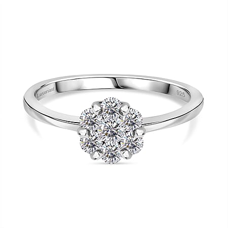 Luxuriant Diamond - Lab Grown Diamond (SI-I1-GH) Pressure Set Ring in Rhodium Sterling Silver 0.50 Ct