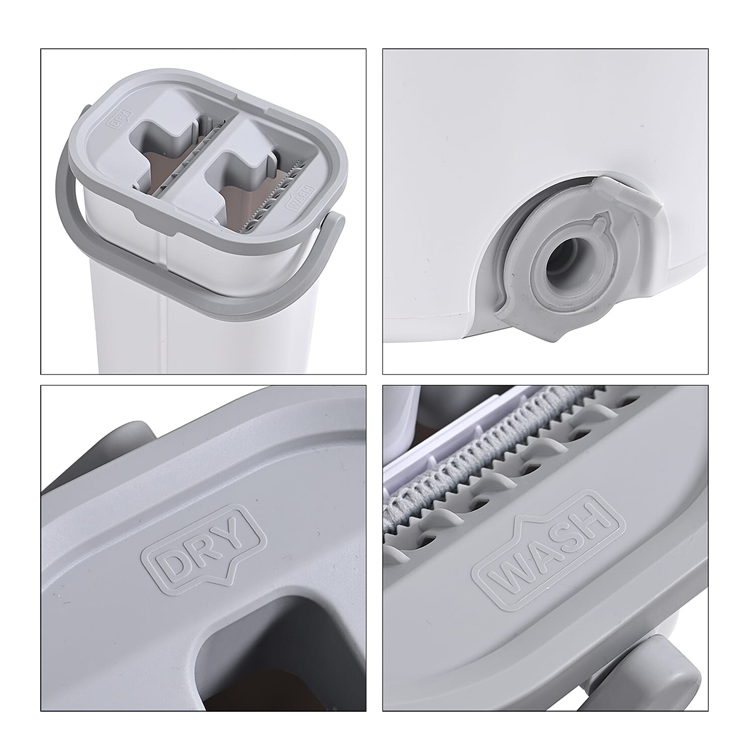 Dual Bucket Flat Head Mop - Easy Squeeze Head Cleaning Compartment PLUS 2 HEADS - White & Grey