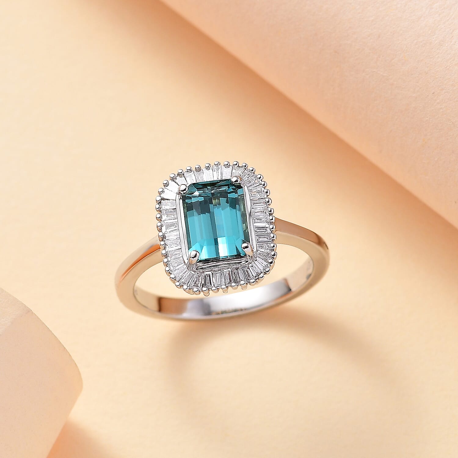 RHAPSODY 950 Platinum AAAA Lagoon Tourmaline & White Diamond  (VS-E-F) Ring 1.80 Ct