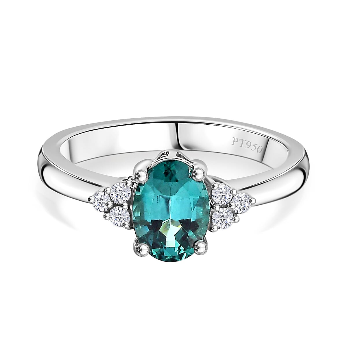 RHAPSODY 950 Platinum AAAA Lagoon Tourmaline & White Diamond (VS-E-F) Ring 1.19 Ct. Platinum Wt 5.13 Gms