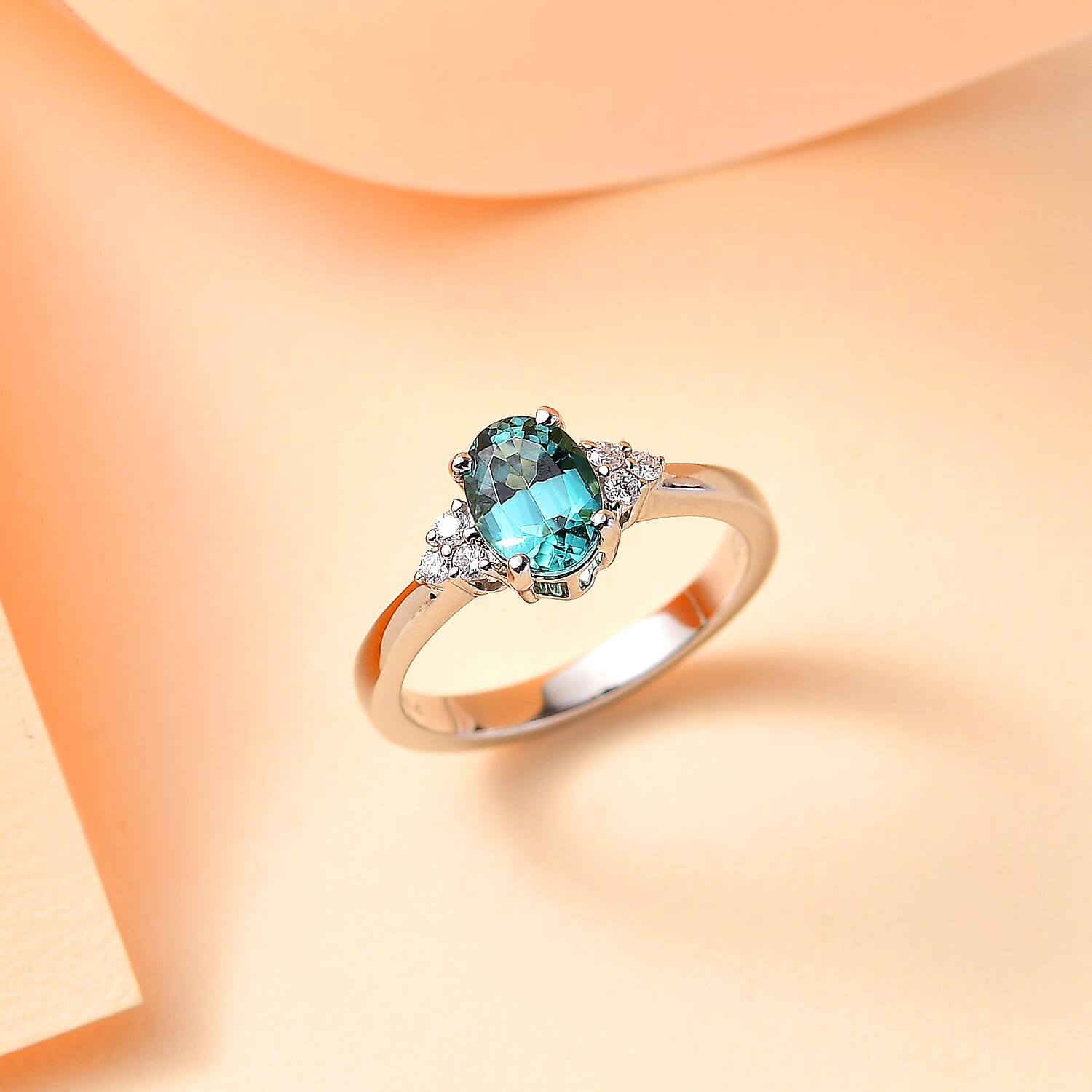 RHAPSODY 950 Platinum AAAA Lagoon Tourmaline & White Diamond (VS-E-F) Ring 1.19 Ct. Platinum Wt 5.13 Gms