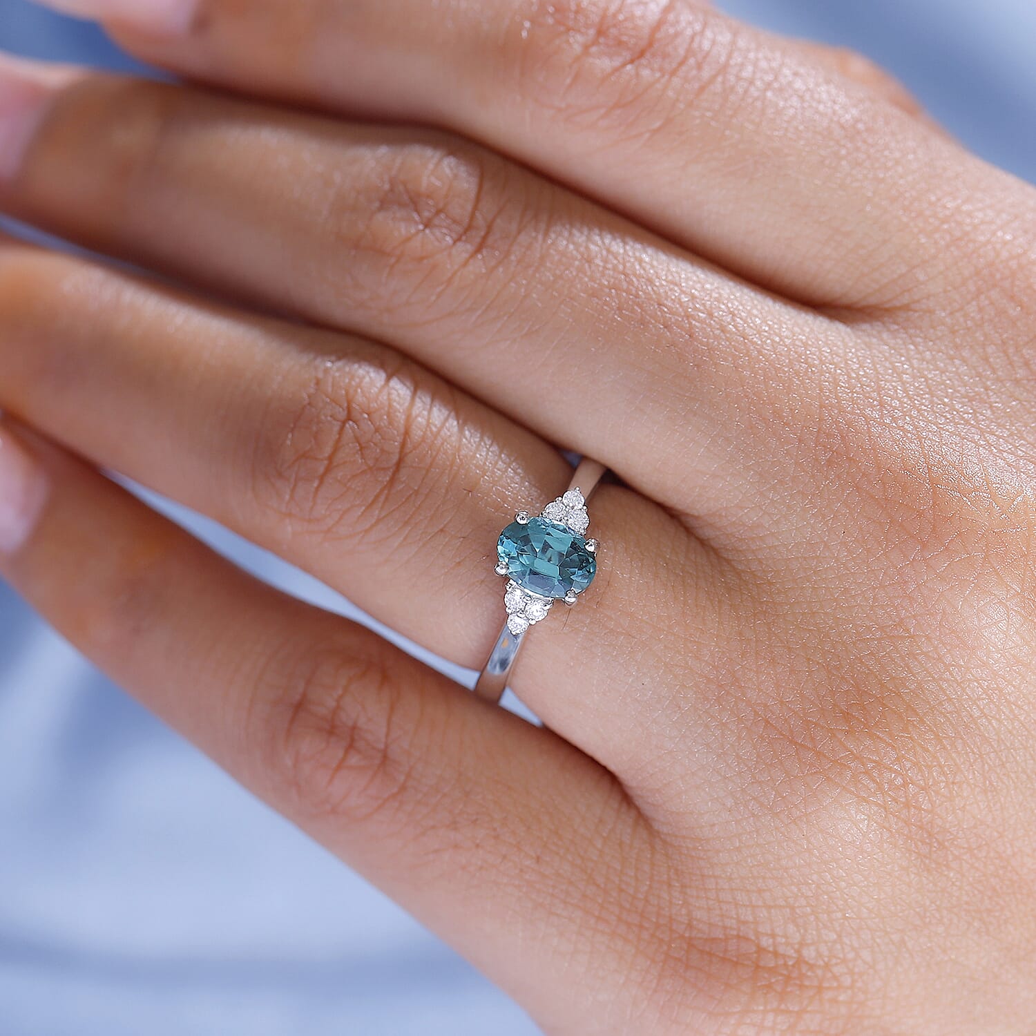 RHAPSODY 950 Platinum AAAA Lagoon Tourmaline & White Diamond (VS-E-F) Ring 1.19 Ct. Platinum Wt 5.13 Gms