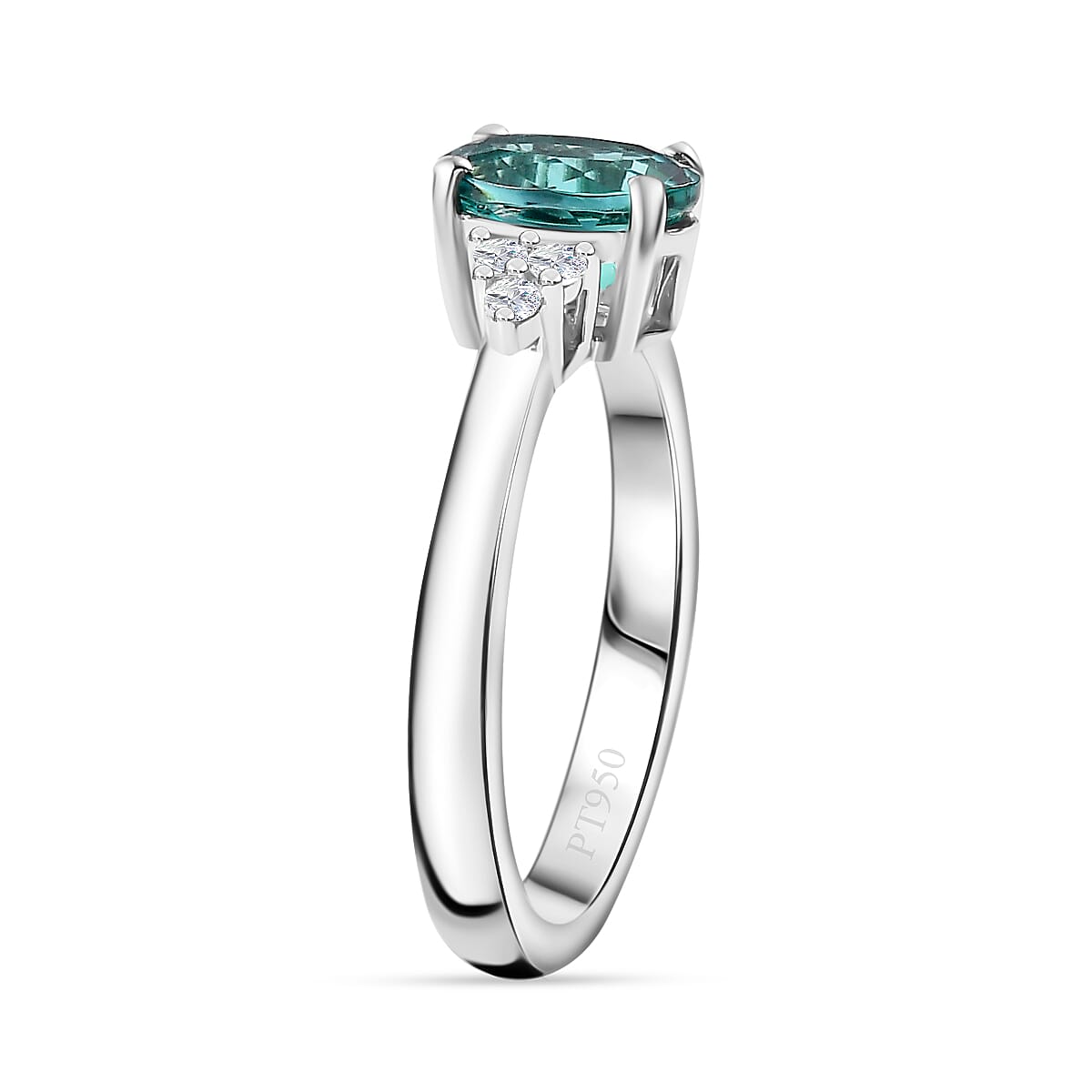 RHAPSODY 950 Platinum AAAA Lagoon Tourmaline & White Diamond (VS-E-F) Ring 1.19 Ct. Platinum Wt 5.13 Gms