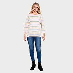 La Marey Pure Cotton Multi Thin Stripe 3-4 Length Sleeve Top
