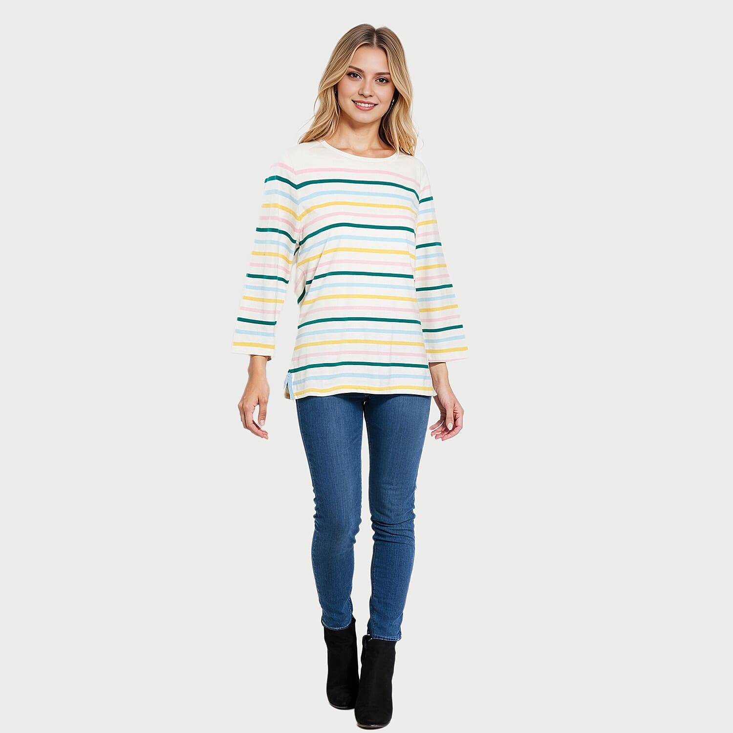 La Marey Pure Cotton Multi Thin Stripe 3-4 Length Sleeve Top