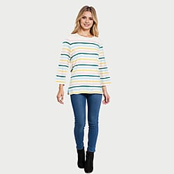 La Marey Pure Cotton Multi Thin Stripe 3-4 Length Sleeve Top