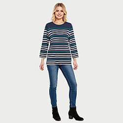 La Marey Pure Cotton Multi Thin Stripe 3-4 Length Sleeve Top