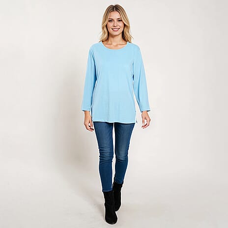 La Marey 100% Cotton Casual 3-4 Sleeve Top (Size 20) - Blue