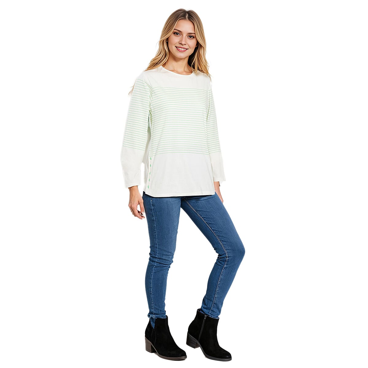 La Marey Pure Cotton Striped Pattern Long Sleeve Top