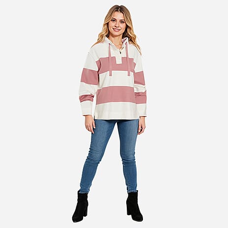 La Marey French Terry Cotton Blend Thick Stripe Sweatshirt (Size 14) - Rose