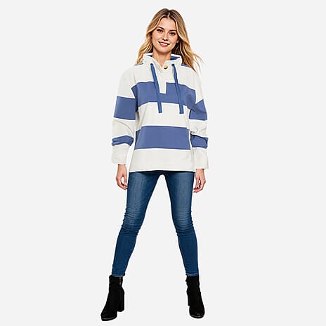 La Marey French Terry Cotton Blend Thick Stripe Sweatshirt (Size 20) - Steel Blue