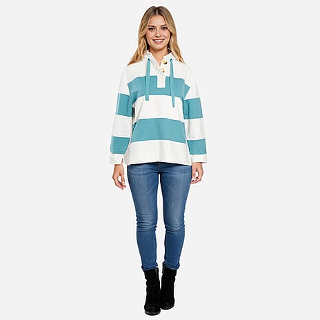 Charlotte West Cotton Ladies Thick Stripe Sweatshirt (Size 20) - Sage