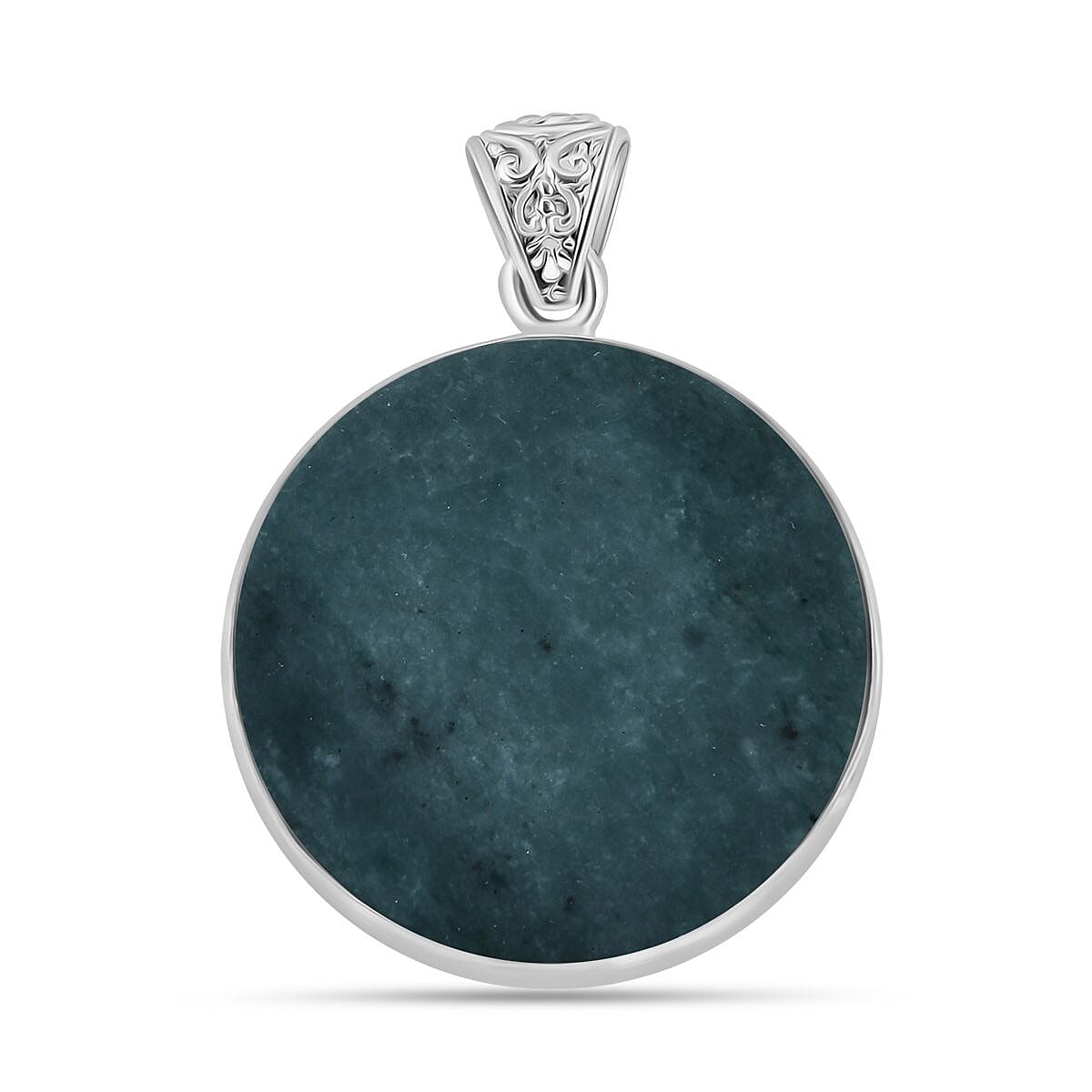 Royal Bali Collection - Extremely Rare Guatemala Natural Type A Olmec Jade Pendant Sterling Silver 48.26 Ct