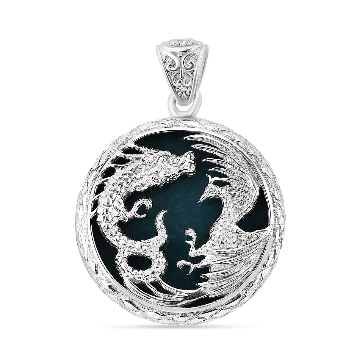 Royal Bali Collection - Extremely Rare Guatemala Natural Type A Olmec Jade Pendant Sterling Silver 48.26 Ct