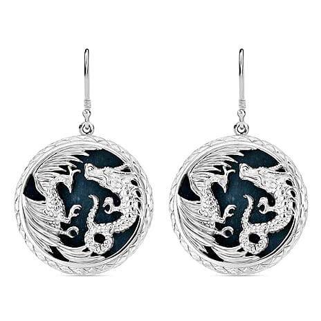 Royal Bali Collection - Extremely Rare Guatemala Natural Type A Olmec Jadeite Jade Hook Earring Sterling Silver 35.01 Ct