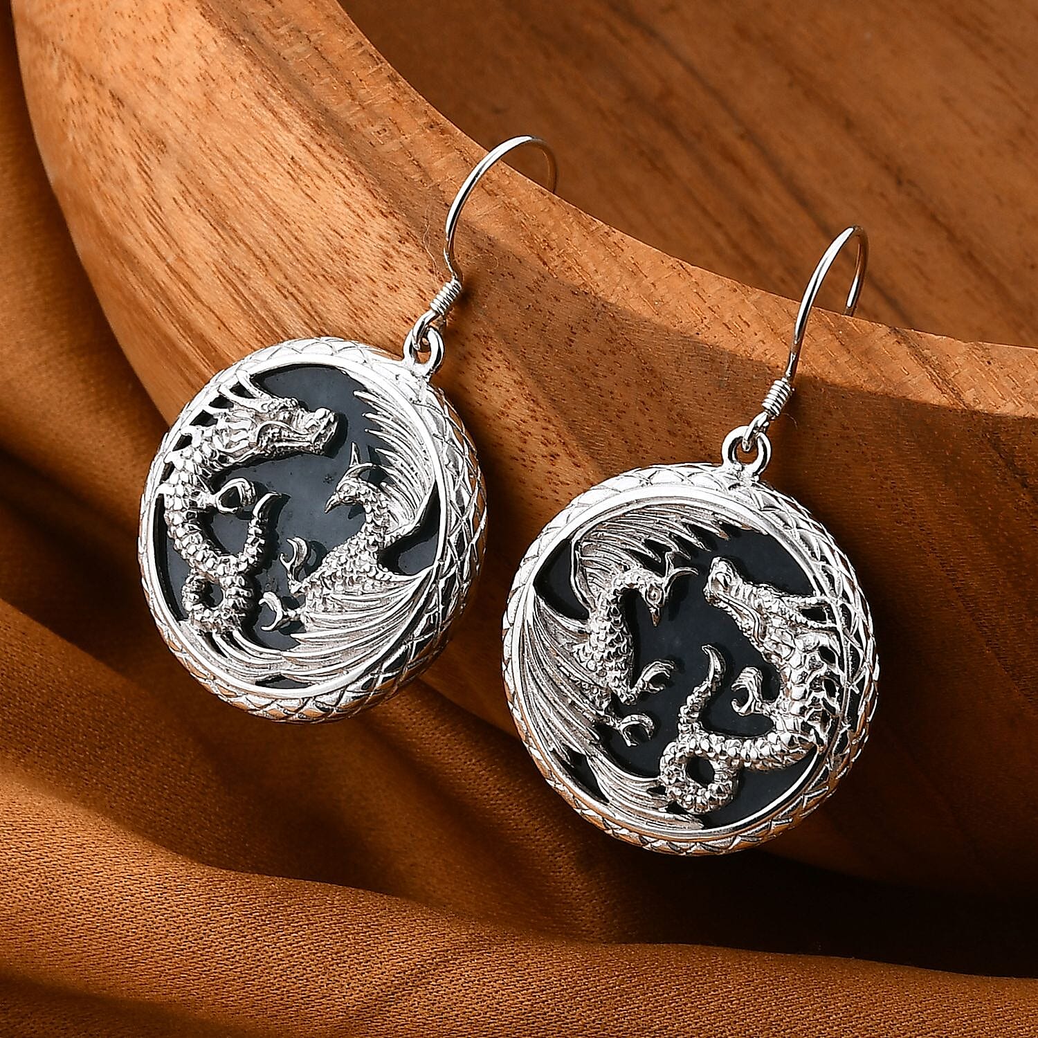 Artisan-crafted Collection- Rare  Natural Type A Jadeite Jade Hook Earring in Sterling Silver 34.28 Ct, Silver Wt. 18.80 Gms.