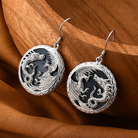 Royal Bali Collection - Extremely Rare Guatemala Natural Type A Olmec Jadeite Jade Hook Earring Sterling Silver 35.01 Ct