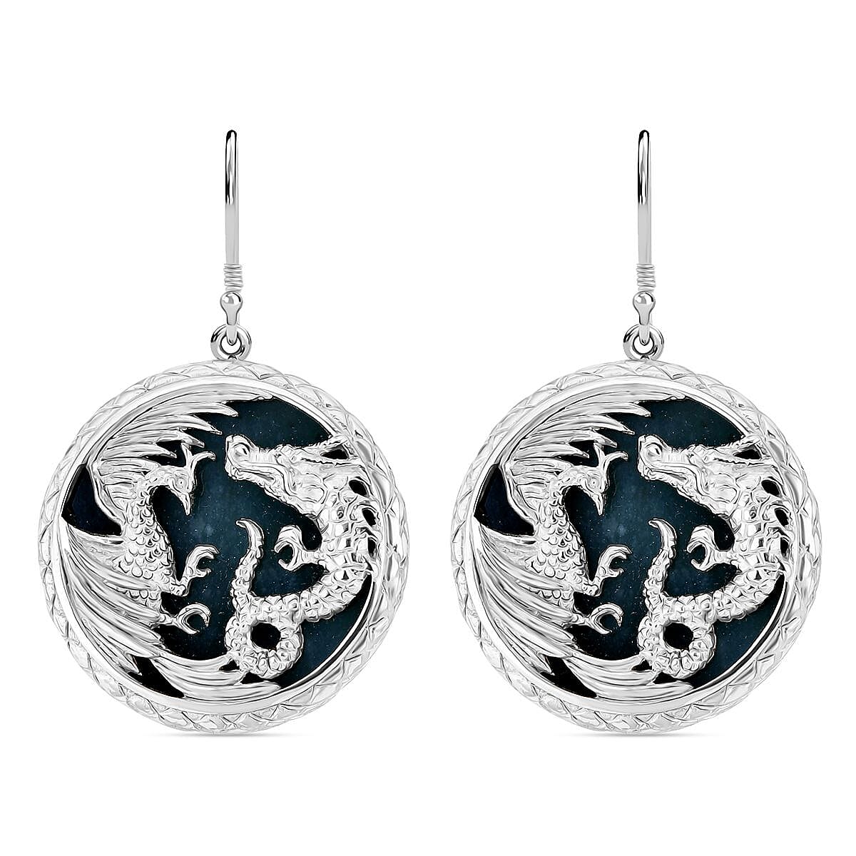 Artisan-crafted Collection- Rare  Natural Type A Jadeite Jade Hook Earring in Sterling Silver 34.28 Ct, Silver Wt. 18.80 Gms.