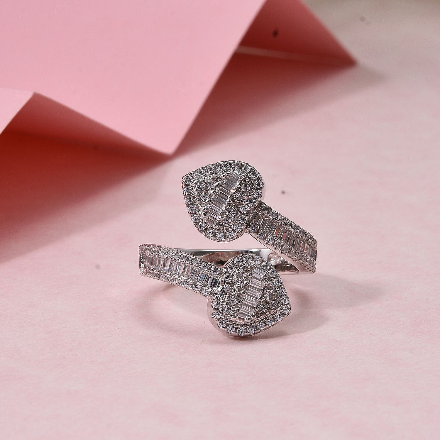 Deaigner Inspired - White Cubic Zirconia Ring in Rhodium Overlay Sterling Silver 1.82 Ct.