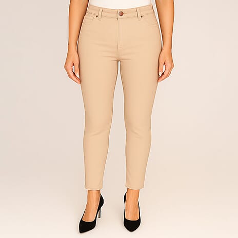 Classic Womens Jean Style Stretch Trousers With 29Inch Leg (Size 14) - Soft Almond