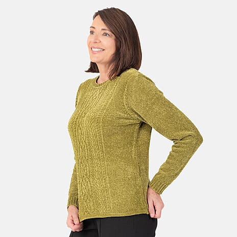 Classic Cable Chenille Jumper (Size 10) - Olive