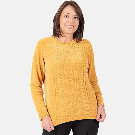 Classic Cable Chenille Jumper (Size 14) - Mustard