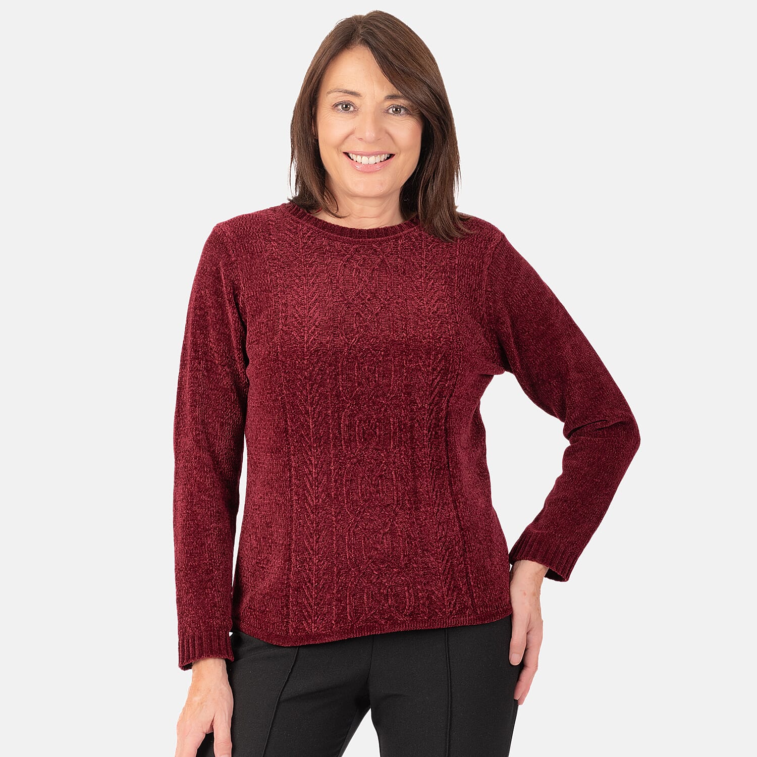 Classic Cable Chenille Jumper (Size 12) - Burgundy