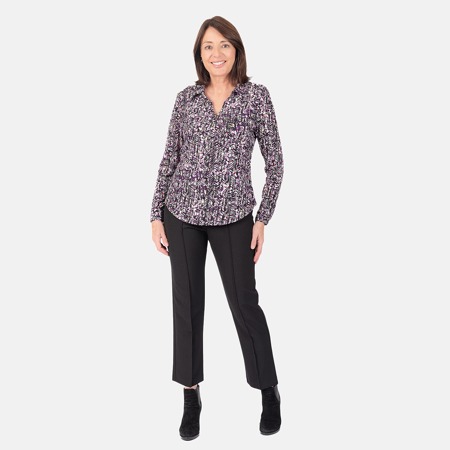 Classic Abstract Pattern Button Front Shirt with Collar (Size 12) - Purple