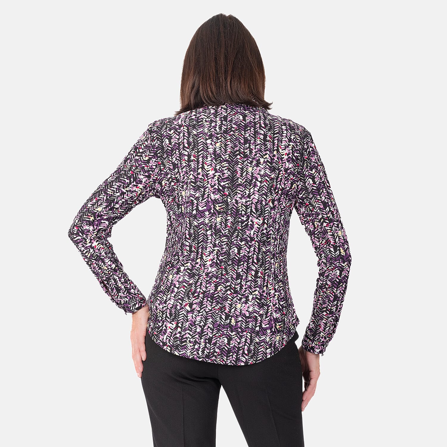 Classic Abstract Pattern Button Front Shirt with Collar (Size 12) - Purple