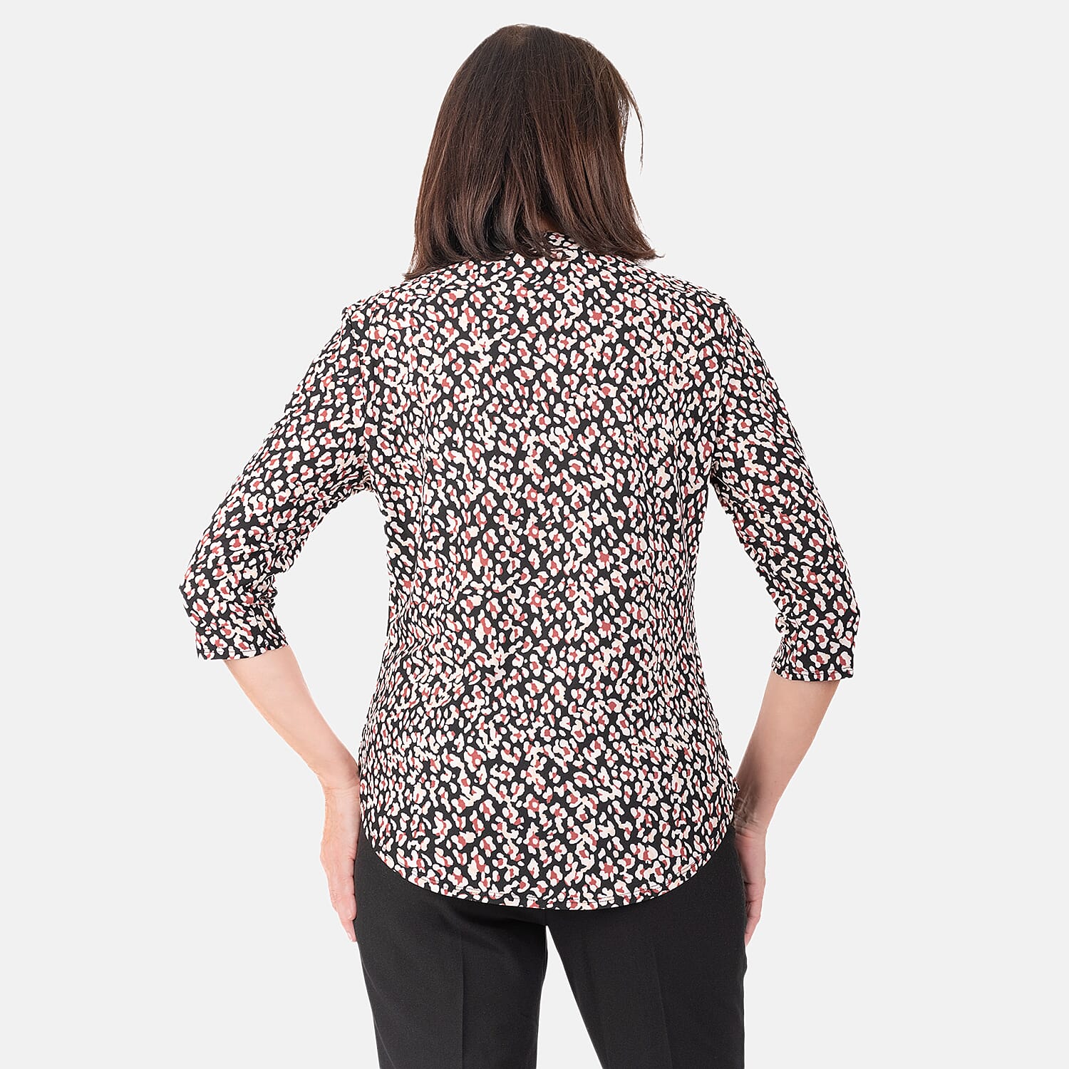 Classic Animal Pattern 3 Quarter Sleeves Blouse (Size 10) - Beige