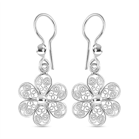 Floral Earring with Hook in Sterling Silver