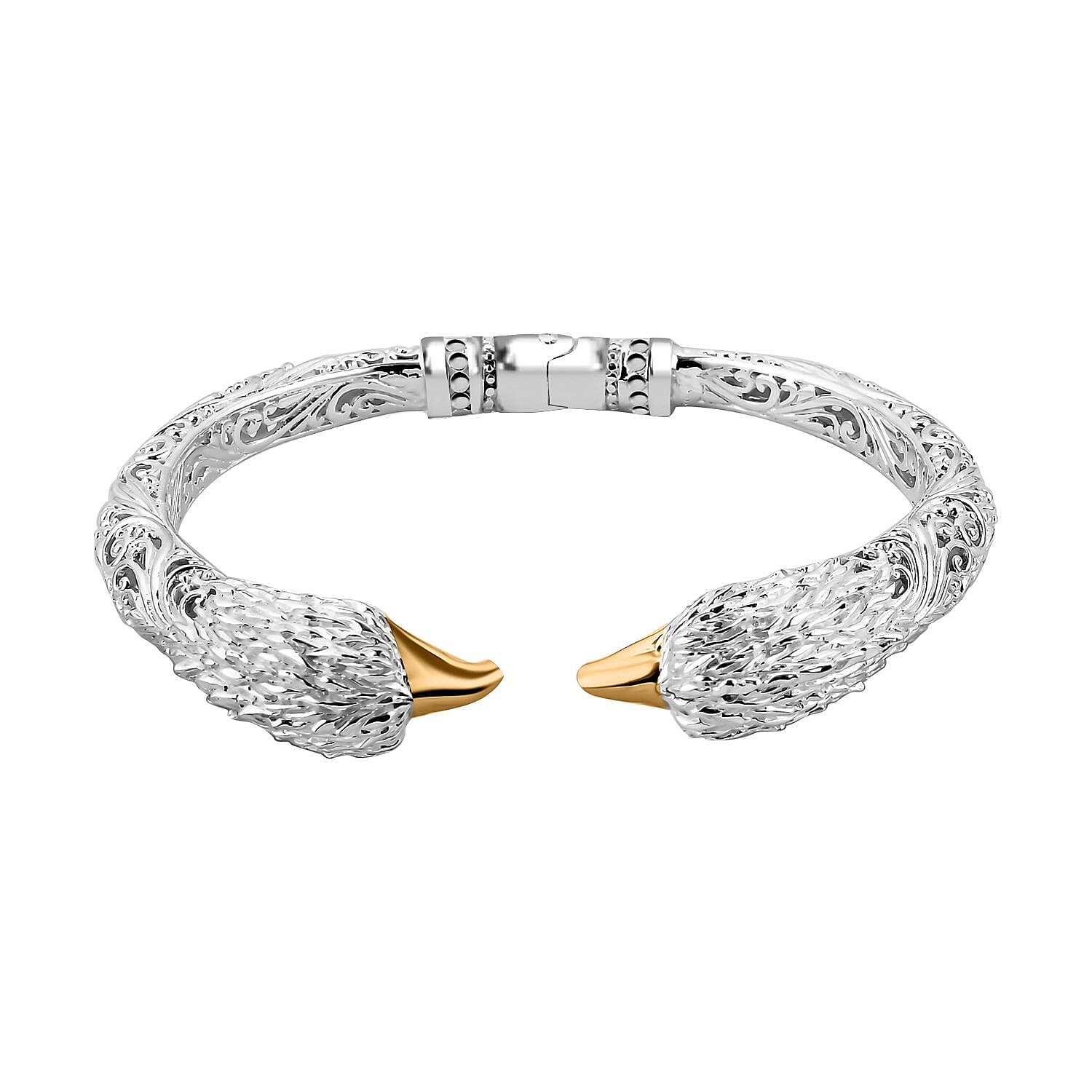 Royal Bali Collection  - 22K Vermeil Yellow Gold Over and Sterling Silver Garuda- Eagle Bangle (Size 7.5) Silver wt 33.3 Gms