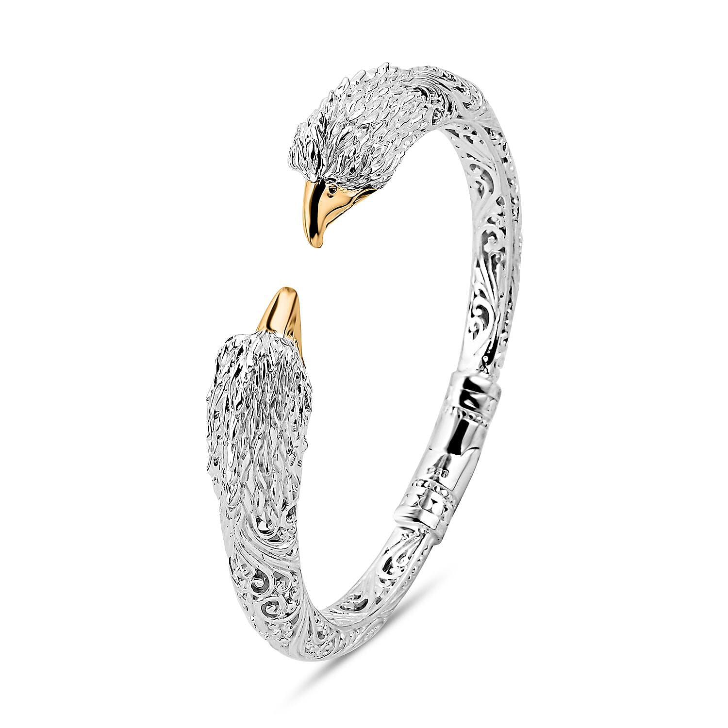 Royal Bali Collection  - 22K Vermeil Yellow Gold Over and Sterling Silver Garuda- Eagle Bangle (Size 7.5) Silver wt 33.3 Gms