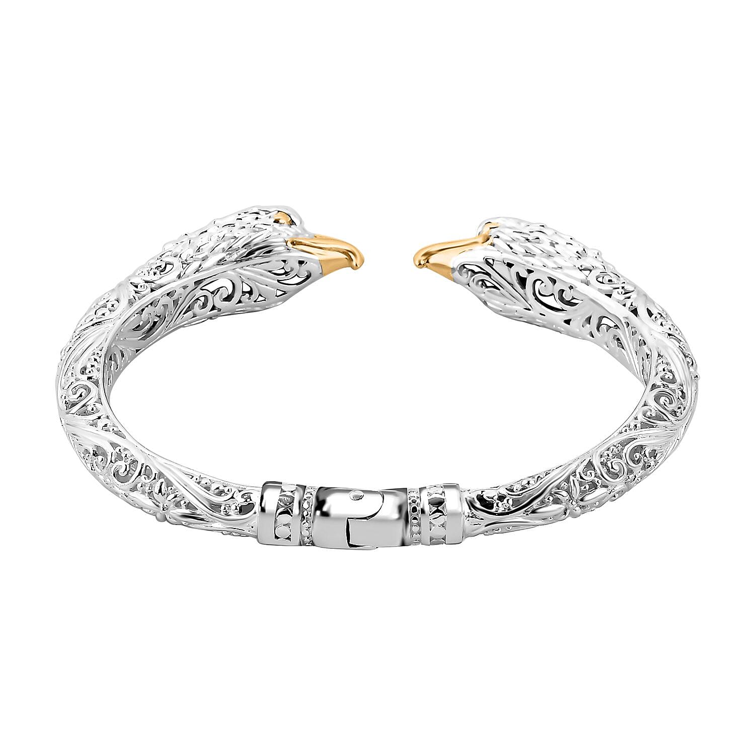 Royal Bali Collection  - 22K Vermeil Yellow Gold Over and Sterling Silver Garuda- Eagle Bangle (Size 7.5) Silver wt 33.3 Gms