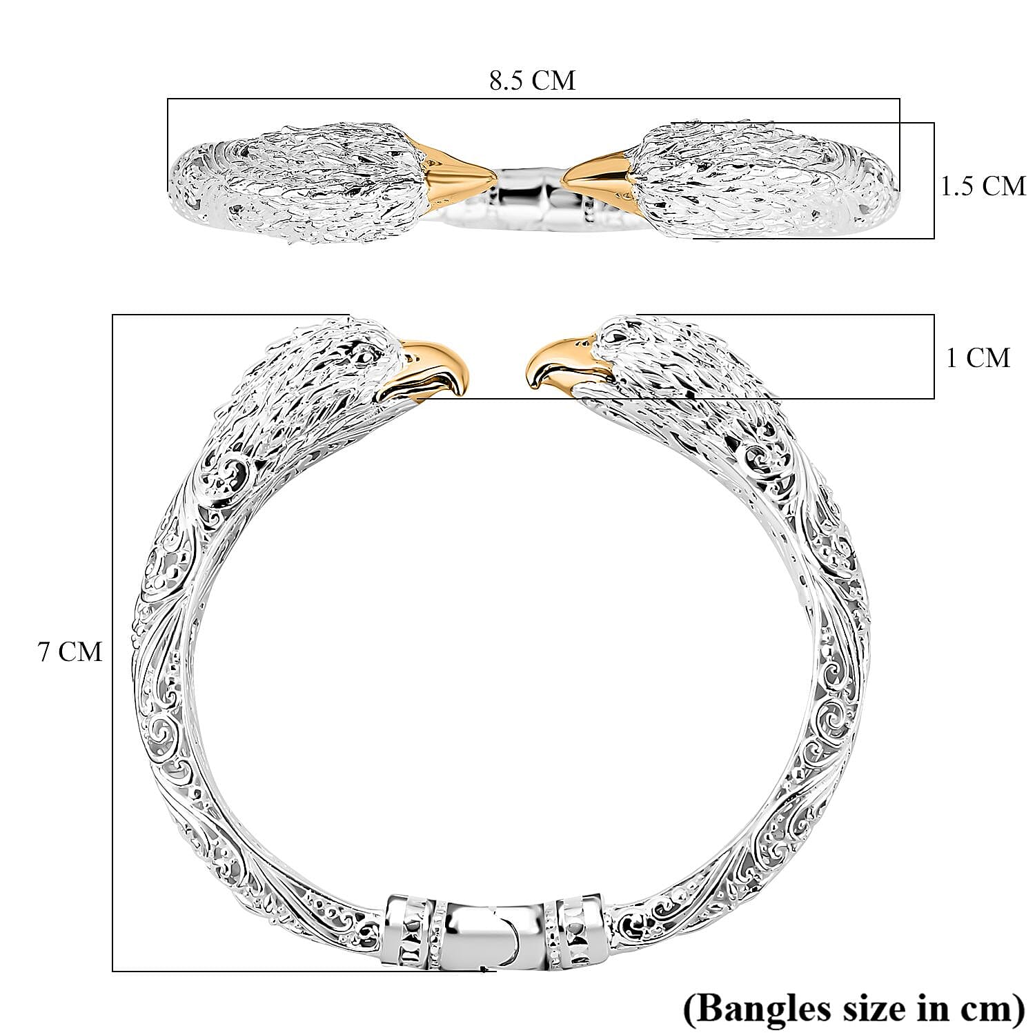 Royal Bali Collection  - 22K Vermeil Yellow Gold Over and Sterling Silver Garuda- Eagle Bangle (Size 7.5) Silver wt 33.3 Gms