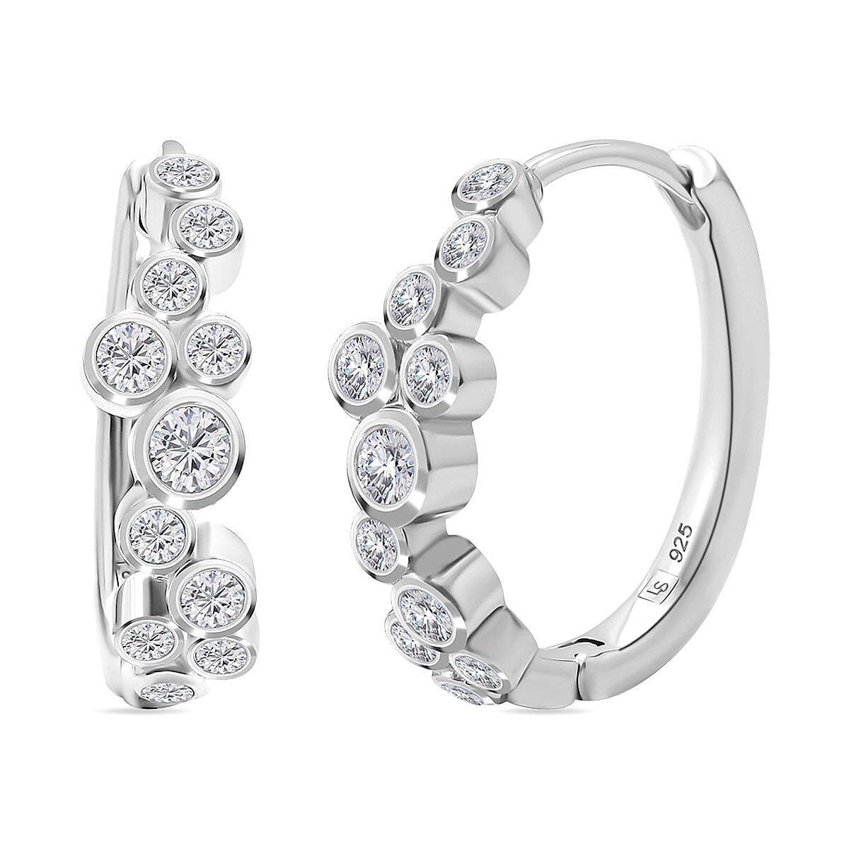 White Cubic Zirconia Hoop Earring in Rhodium Overlay Sterling Silver 2.02 Ct.