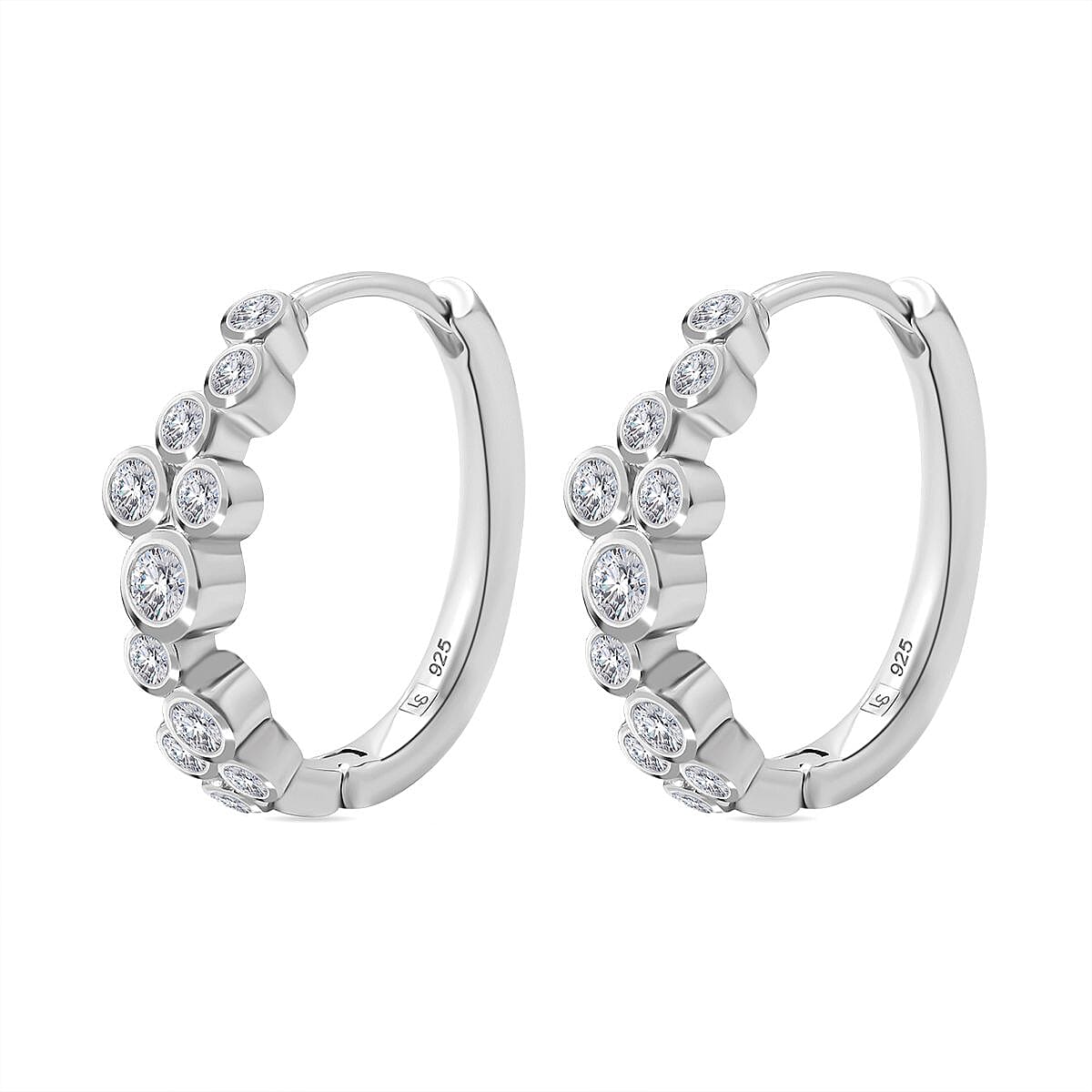 White Cubic Zirconia Hoop Earring in Rhodium Overlay Sterling Silver 2.02 Ct.